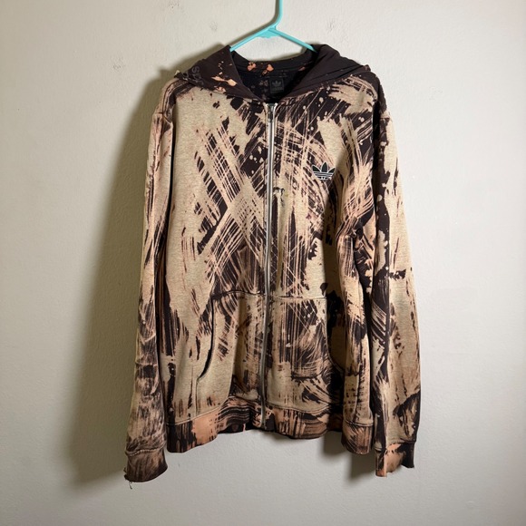 adidas Originals Other - Adidas Originals Mens Bleached Distressed Zip Hoodie Brown Abstract Trefoil L